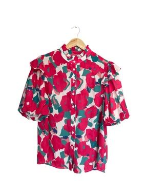 Flying Tomato Hot Pink & Teal Floral Puff Sleeve Blouse